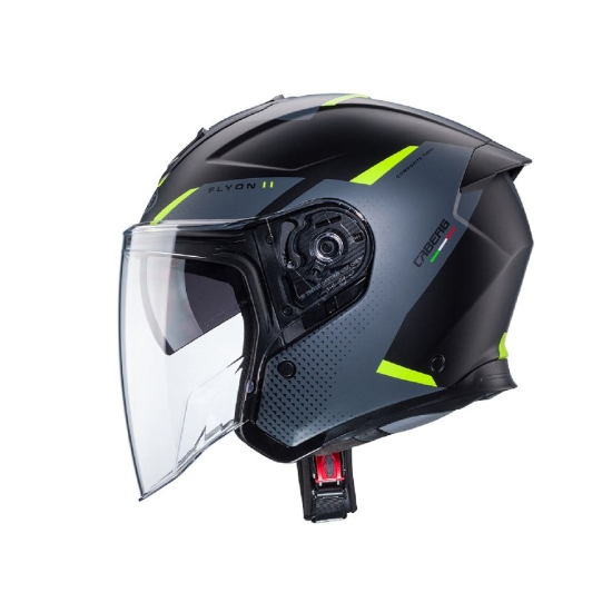 CABERG KASK OTWARTY JET OTWARTY FLYON II BOSS KOLOR CZARNY/SZARY/ŻÓŁTY FLUO MAT ROZMIAR M