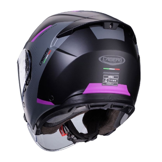 CABERG KASK OTWARTY JET OTWARTY FLYON II BOSS KOLOR CZARNY MAT/SZARY/FUKSJA (INTENSYWNY ODCIEŃ RÓŻOWEGO) ROZMIAR XS