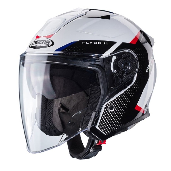 CABERG KASK OTWARTY JET OTWARTY FLYON II BOSS KOLOR BIAŁY/CZARNY/CZERWONY/NIEBIESKI ROZMIAR M