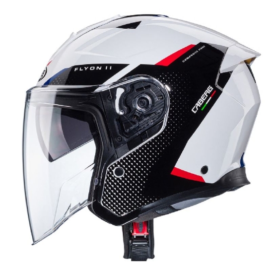 CABERG KASK OTWARTY JET OTWARTY FLYON II BOSS KOLOR BIAŁY/CZARNY/CZERWONY/NIEBIESKI ROZMIAR M