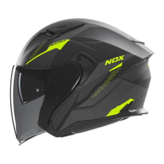 NOX KASK OTWARTY JET Z BLENDĄ N130 MYST KOLOR CZARNY/ŻÓŁTY FLUO MAT ROZMIAR XS