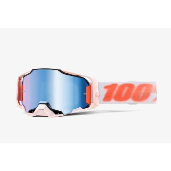 100 PROCENT GOGLE ARMEGA TUBULAR - MIRROR BLUE LENS - KOLOR BIAŁY/POMARAŃCZOWY SZYBKA NIEBIESKIE LUSTRO