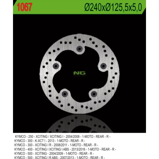 NG TARCZA HAMULCOWA TYŁ KYMCO XCITING 250/300/500 (240X125,5X5) (5X10,5MM)