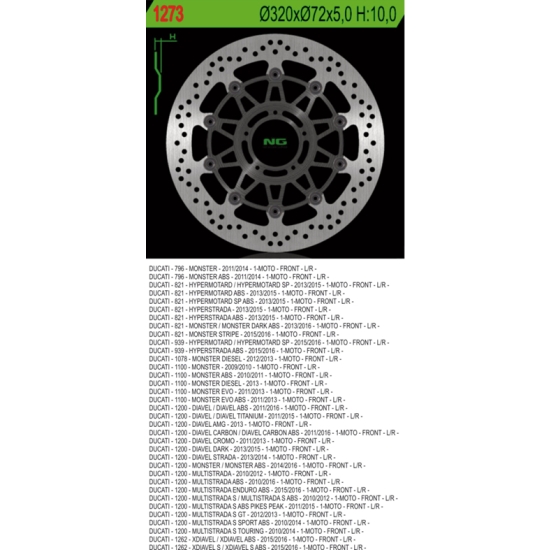NG TARCZA HAMULCOWA PRZÓD DUCATI 796/821/1078/1100/1200 '11-'16 (320X72X5) (5X8,5MM)