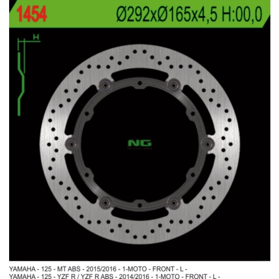 NG TARCZA HAMULCOWA PRZÓD YAMAHA YZF 125R ABS '14-'20, MT 125 ABS '15-'20 PŁYWAJĄCA (292X165X4,5MM) (6X8,5MM)