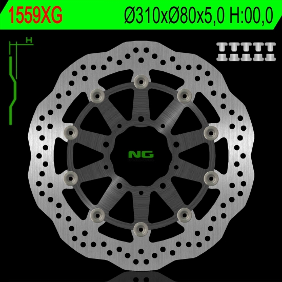 NG TARCZA HAMULCOWA PRZÓD KAWASAKI Z 1000 ABS 15-17, Z 1000 15-17, ZX6R 13-17, Z800 12-18, GTR 1400 07-18, ZZR 1400 06-18 (310X80X5MM) WAVE PŁYWAJĄCA