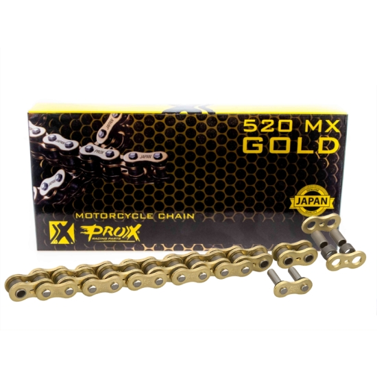 PROX ŁAŃCUCH NAPĘDOWY 520 MX GOLD (BEZ O-RINGÓW) 120 OGNIW KOLOR ZŁOTY (OTWARTY + ZAPINKA)