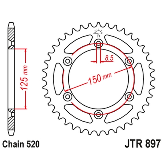 JT ZĘBATKA TYLNA 899 42 KTM SX/EXC (89942JTZBK) (ŁAŃC. 520) KOLOR CZARNY