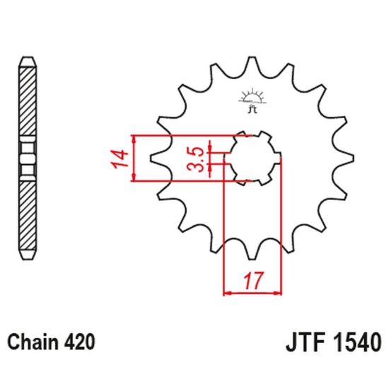 JT ZĘBATKA PRZEDNIA 504 14 KAWASAKI Z125 PRO (BR125) '17-'18 (50414JT) (ŁAŃC. 420)