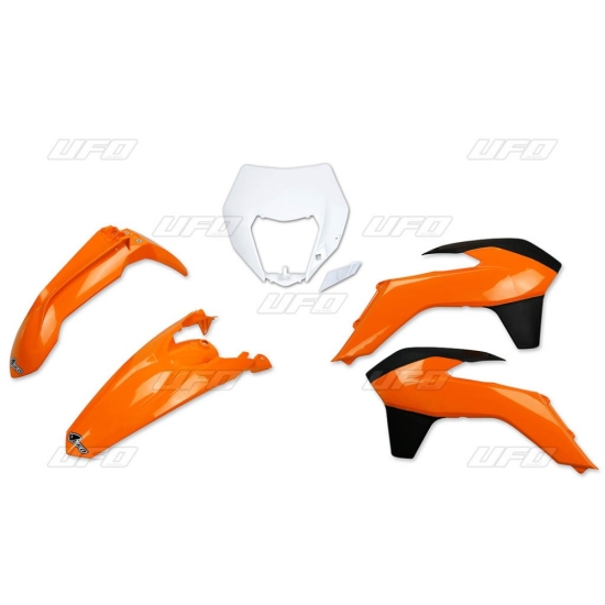 UFO KOMPLET PLASTIKÓW KTM EXC/EXCF '14-'16 Z OSŁONĄ LAMPY KOLOR OEM '14 (POMARAŃCZOWY/BIAŁY/CZARNY) (KT524E999)