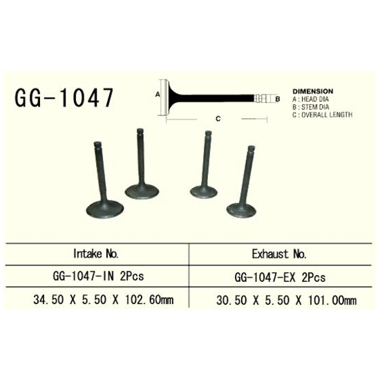 VESRAH ZAWÓR WYDECHOWY HONDA TRX 650/680 '03-'17 (2 NA POJAZD) (30,5X5,50X101,0 MM) (OEM: 14721-HN8-000,GG-HL3-A00) (1SZT.) (MADE IN JAPAN)