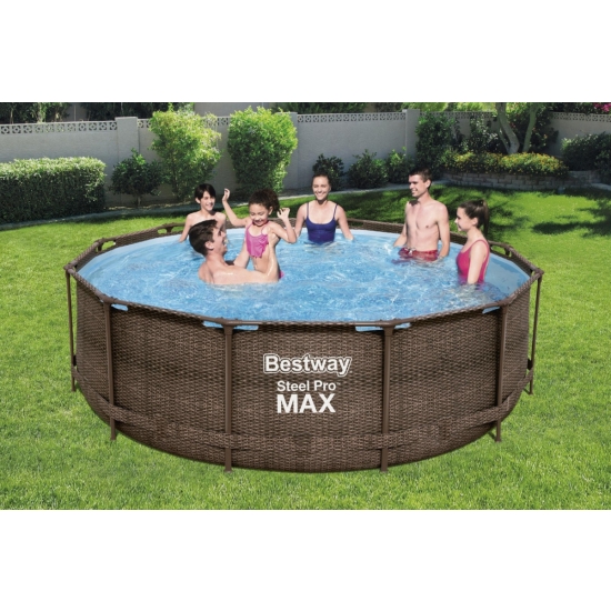 Basen stelażowy Steel Pro MAX 366x100 Brązowy 12FT BESTWAY 4w1 + Pompa Filtr + Drabinka
