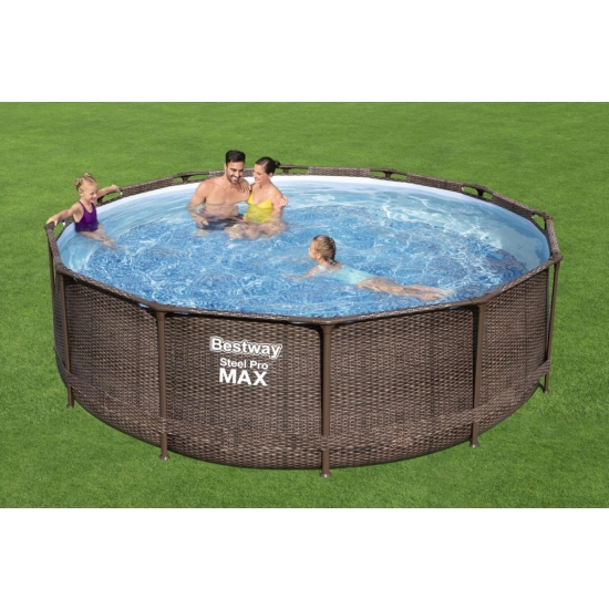 Basen stelażowy Steel Pro MAX 366x100 Brązowy 12FT BESTWAY 4w1 + Pompa Filtr + Drabinka