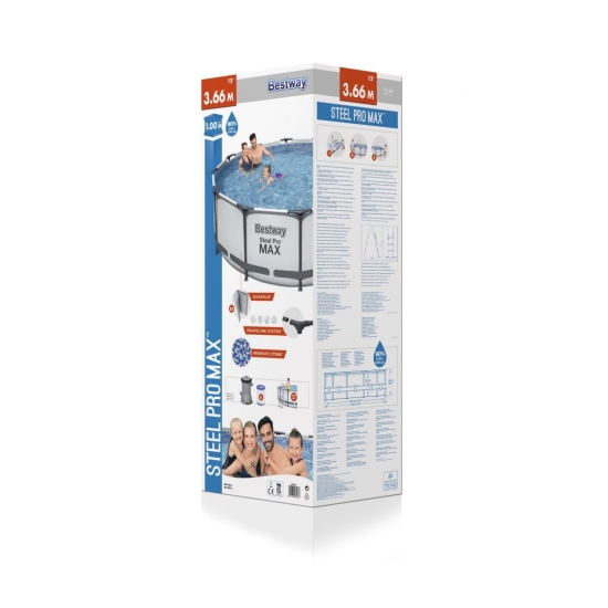 Basen stelażowy Steel Pro MAX 366x100 Szary 12FT BESTWAY 4w1 + Pompa Filtr + Drabinka
